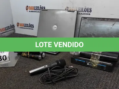 LOTE 430 - 04 MICROFONES, 01 RECEPTOR, 02 NOTEBOOKS, 03 LANTERNAS E 01 APARELHO DE GPS. (NO ESTADO) ATENÇÃO! FAZER A VISITAÇÃO ANTES DE ARREMATAR, NÃO SABEMOS SE FUNCIONA, LEILÃO NÃO TEM GARANTIA E NEM DEVOLUÇÃO, SUJEITO A POSSÍVEIS AVARIAS VISÍVEIS/OCULTAS E/OU AUSÊNCIA DE COMPONENTES.