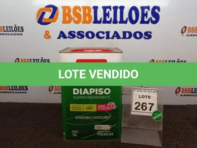LOTE 267 - 01 LATA DE TINTA PARA PISOS DIAPISO 18L COR VERDE FOLHA MARCA IQUINE. (NO ESTADO) ATENÇÃO! FAZER A VISITAÇÃO ANTES DE ARREMATAR, NÃO SABEMOS SE FUNCIONA, LEILÃO NÃO TEM GARANTIA E NEM DEVOLUÇÃO, SUJEITO A POSSÍVEIS AVARIAS VISÍVEIS/OCULTAS E/OU AUSÊNCIA DE COMPONENTES.