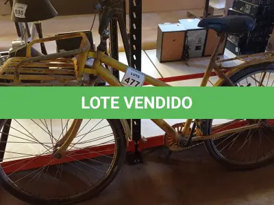 LOTE 477 - 01 BICICLETA CARGUEIRA COR AMARELA. (NO ESTADO) ATENÇÃO! FAZER A VISITAÇÃO ANTES DE ARREMATAR, NÃO SABEMOS SE FUNCIONA, LEILÃO NÃO TEM GARANTIA E NEM DEVOLUÇÃO, SUJEITO A POSSÍVEIS AVARIAS VISÍVEIS/OCULTAS E/OU AUSÊNCIA DE COMPONENTES.