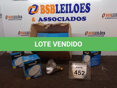 LOTE 452 - 09 LÂMPADAS HALÓGENAS PAR 38 100W 220V MARCA GOLDEN. (NO ESTADO) ATENÇÃO! FAZER A VISITAÇÃO ANTES DE ARREMATAR, NÃO SABEMOS SE FUNCIONA, LEILÃO NÃO TEM GARANTIA E NEM DEVOLUÇÃO, SUJEITO A POSSÍVEIS AVARIAS VISÍVEIS/OCULTAS E/OU AUSÊNCIA DE COMPONENTES.