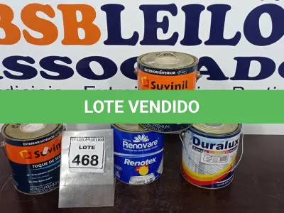 LOTE 468 - 02 LATAS DE TINTA BASE 3,2L ACETINADO BASE A2 MARCA SUVINIL, 01 LATA DE ESMALTE SINTÉTICO 3,2L COR AZUL FRANÇA MARCA DURALUXE E 01 LATA DE TINTA ACRÍLICA 3,2 MARCA RENOVARE. (NO ESTADO) ATENÇÃO! FAZER A VISITAÇÃO ANTES DE ARREMATAR, NÃO SABEMOS SE FUNCIONA, LEILÃO NÃO TEM GARANTIA E NEM DEVOLUÇÃO, SUJEITO A POSSÍVEIS AVARIAS VISÍVEIS/OCULTAS E/OU AUSÊNCIA DE COMPONENTES.