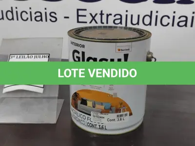 LOTE 367 - 01 LATA DE TINTA ACRÍLICO FOSCO 3,6L NA COR FOSCO CAMURÇA MARCA GLASU. (NO ESTADO) ATENÇÃO! FAZER A VISITAÇÃO ANTES DE ARREMATAR, NÃO SABEMOS SE FUNCIONA. LEILÃO NÃO TEM GARANTIA E NEM DEVOLUÇÃO, SUJEITO A POSSÍVEIS AVARIAS VISÍVEIS/OCULTAS E/OU AUSÊNCIA DE COMPONENTES.