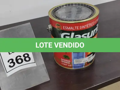 LOTE 368 - 01 LATA DE ESMALTE SINTÉTICO COM 3,6L NA COR BRILHANTE GELO MARCA GLASURIT. (NO ESTADO) ATENÇÃO! FAZER A VISITAÇÃO ANTES DE ARREMATAR, NÃO SABEMOS SE FUNCIONA, LEILÃO NÃO TEM GARANTIA E NEM DEVOLUÇÃO, SUJEITO A POSSÍVEIS AVARIAS VISÍVEIS/OCULTAS E/OU AUSÊNCIA DE COMPONENTES.