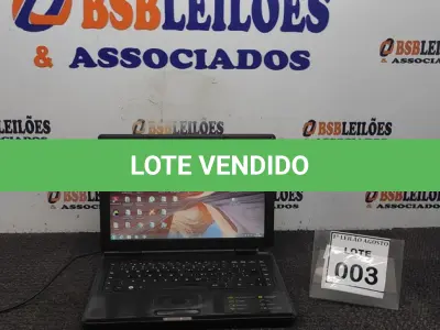 LOTE 003 - 01 NOTEBOOK MARCA CCE. (NO ESTADO) ATENÇÃO! FAZER A VISITAÇÃO ANTES DE ARREMATAR, NÃO SABEMOS SE FUNCIONA. LEILÃO NÃO TEM GARANTIA E NEM DEVOLUÇÃO, SUJEITO A POSSÍVEIS AVARIAS VISÍVEIS/OCULTAS E/OU AUSÊNCIA DE COMPONENTES.