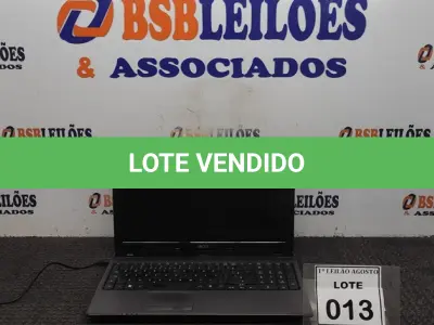 LOTE 013 - 01 NOTEBOOK MARCA ACER. (NO ESTADO) ATENÇÃO! FAZER A VISITAÇÃO ANTES DE ARREMATAR, NÃO SABEMOS SE FUNCIONA. LEILÃO NÃO TEM GARANTIA E NEM DEVOLUÇÃO, SUJEITO A POSSÍVEIS AVARIAS VISÍVEIS/OCULTAS E/OU AUSÊNCIA DE COMPONENTES.