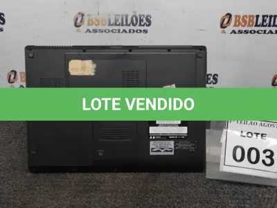 LOTE 003 - 01 NOTEBOOK MARCA CCE. (NO ESTADO) ATENÇÃO! FAZER A VISITAÇÃO ANTES DE ARREMATAR, NÃO SABEMOS SE FUNCIONA. LEILÃO NÃO TEM GARANTIA E NEM DEVOLUÇÃO, SUJEITO A POSSÍVEIS AVARIAS VISÍVEIS/OCULTAS E/OU AUSÊNCIA DE COMPONENTES.