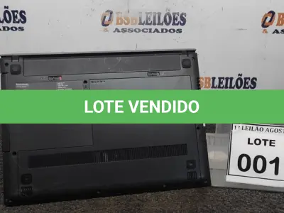 LOTE 001 - 01 NOTEBOOK MARCA LENOVO. (NO ESTADO) ATENÇÃO! FAZER A VISITAÇÃO ANTES DE ARREMATAR, NÃO SABEMOS SE FUNCIONA. LEILÃO NÃO TEM GARANTIA E NEM DEVOLUÇÃO, SUJEITO A POSSÍVEIS AVARIAS VISÍVEIS/OCULTAS E/OU AUSÊNCIA DE COMPONENTES.