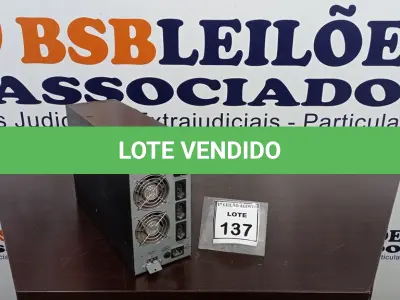 LOTE 137 - 01 NOBREAK MARCA SMS. (NO ESTADO) ATENÇÃO! FAZER A VISITAÇÃO ANTES DE ARREMATAR, NÃO SABEMOS SE FUNCIONA. LEILÃO NÃO TEM GARANTIA E NEM DEVOLUÇÃO, SUJEITO A POSSÍVEIS AVARIAS VISÍVEIS/OCULTAS E/OU AUSÊNCIA DE COMPONENTES.