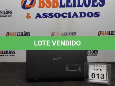 LOTE 013 - 01 NOTEBOOK MARCA ACER. (NO ESTADO) ATENÇÃO! FAZER A VISITAÇÃO ANTES DE ARREMATAR, NÃO SABEMOS SE FUNCIONA. LEILÃO NÃO TEM GARANTIA E NEM DEVOLUÇÃO, SUJEITO A POSSÍVEIS AVARIAS VISÍVEIS/OCULTAS E/OU AUSÊNCIA DE COMPONENTES.