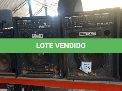 LOTE 125 - 04 CAIXAS DE SOM AMPLIFICADORA PARA RETIRADA DE PEÇAS. (NO ESTADO) ATENÇÃO! FAZER A VISITAÇÃO ANTES DE ARREMATAR, NÃO SABEMOS SE FUNCIONA. LEILÃO NÃO TEM GARANTIA E NEM DEVOLUÇÃO, SUJEITO A POSSÍVEIS AVARIAS VISÍVEIS/OCULTAS E/OU AUSÊNCIA DE COMPONENTES.