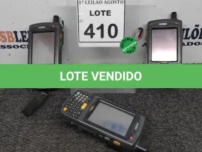 LOTE 410 - 03 COLETORES DE DADOS MARCA SYMBOL. (NO ESTADO) ATENÇÃO! FAZER A VISITAÇÃO ANTES DE ARREMATAR, NÃO SABEMOS SE FUNCIONA. LEILÃO NÃO TEM GARANTIA E NEM DEVOLUÇÃO, SUJEITO A POSSÍVEIS AVARIAS VISÍVEIS/OCULTAS E/OU AUSÊNCIA DE COMPONENTES.