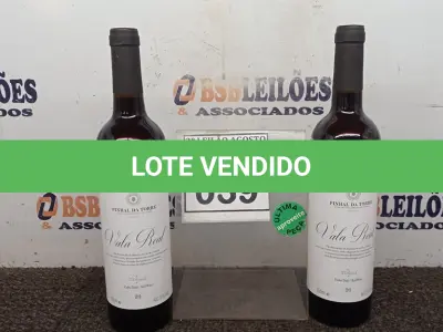 LOTE 039 - 02 GARRAFAS DE VINHO TINTO VALA REAL PORTUGUÊS SAFRA 2019 750ML. (NO ESTADO) ATENÇÃO! FAZER A VISITAÇÃO ANTES DE ARREMATAR, NÃO SABEMOS SE FUNCIONA, LEILÃO NÃO TEM GARANTIA E NEM DEVOLUÇÃO, SUJEITO A POSSÍVEIS AVARIAS VISÍVEIS/OCULTAS E/OU AUSÊNCIA DE COMPONENTES.