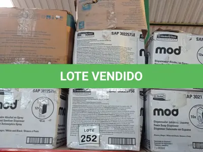 LOTE 252 - 01 LOTE COM GRANDE QUANTIDADE DE DISPENSES ANTISSÉPTICO. (NO ESTADO) ATENÇÃO! FAZER A VISITAÇÃO ANTES DE ARREMATAR, NÃO SABEMOS SE FUNCIONA. LEILÃO NÃO TEM GARANTIA E NEM DEVOLUÇÃO, SUJEITO A POSSÍVEIS AVARIAS VISÍVEIS/OCULTAS E/OU AUSÊNCIA DE COMPONENTES.