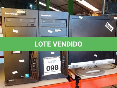 LOTE 098 - 02 CPU MARCA LENOVO E 02 MONITORES MARCA AOC. (NO ESTADO) ATENÇÃO! FAZER A VISITAÇÃO ANTES DE ARREMATAR, NÃO SABEMOS SE FUNCIONA, LEILÃO NÃO TEM GARANTIA E NEM DEVOLUÇÃO, SUJEITO A POSSÍVEIS AVARIAS VISÍVEIS/OCULTAS E/OU AUSÊNCIA DE COMPONENTES.