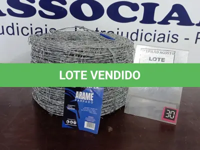 LOTE 134 - 01 ROLO DE ARAME FARPADO COM 500M. (NO ESTADO) ATENÇÃO! FAZER A VISITAÇÃO ANTES DE ARREMATAR, NÃO SABEMOS SE FUNCIONA, LEILÃO NÃO TEM GARANTIA E NEM DEVOLUÇÃO, SUJEITO A POSSÍVEIS AVARIAS VISÍVEIS/OCULTAS E/OU AUSÊNCIA DE COMPONENTES.