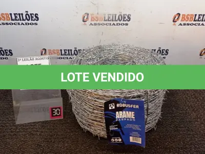 LOTE 031 - 01 ROLO DE ARAME FARPADO COM 500M. (NO ESTADO) ATENÇÃO! FAZER A VISITAÇÃO ANTES DE ARREMATAR, NÃO SABEMOS SE FUNCIONA, LEILÃO NÃO TEM GARANTIA E NEM DEVOLUÇÃO, SUJEITO A POSSÍVEIS AVARIAS VISÍVEIS/OCULTAS E/OU AUSÊNCIA DE COMPONENTES.