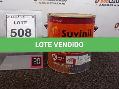 LOTE 508 - 01 LATA DE TINTA MARCA SUVINIL ESMALTE BRILHANTE NA COR VERMELHO 3.6L. (NOVO) (NO ESTADO) ATENÇÃO! FAZER A VISITAÇÃO ANTES DE ARREMATAR, NÃO SABEMOS SE FUNCIONA. LEILÃO NÃO TEM GARANTIA E NEM DEVOLUÇÃO, SUJEITO A POSSÍVEIS AVARIAS VISÍVEIS/OCULTAS E/OU AUSÊNCIA DE COMPONENTES.