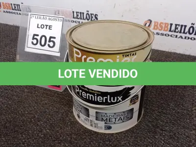 LOTE 505 - 01 LATA DE ESMALTE SINTÉTICO PREMIERLUX DE 3,6L NA COR CINZA MÉDIO MARCA PREMIER. (NO ESTADO) ATENÇÃO! FAZER A VISITAÇÃO ANTES DE ARREMATAR, NÃO SABEMOS SE FUNCIONA, LEILÃO NÃO TEM GARANTIA E NEM DEVOLUÇÃO, SUJEITO A POSSÍVEIS AVARIAS VISÍVEIS/OCULTAS E/OU AUSÊNCIA DE COMPONENTES.