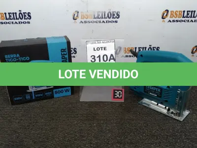 LOTE 310 - 01 SERRA TICO TICO TSSAPER 500W 220V COM SERRA RPM 3000 60HZ. (NO ESTADO) ATENÇÃO! FAZER A VISITAÇÃO ANTES DE ARREMATAR, NÃO SABEMOS SE FUNCIONA. LEILÃO NÃO TEM GARANTIA E NEM DEVOLUÇÃO, SUJEITO A POSSÍVEIS AVARIAS VISÍVEIS/OCULTAS E/OU AUSÊNCIA DE COMPONENTES..  (NO ESTADO) ATENÇÃO! FAZER A VISITAÇÃO ANTES DE ARREMATAR, NÃO SABEMOS SE FUNCIONA. LEILÃO NÃO TEM GARANTIA E NEM DEVOLUÇÃO, SUJEITO A POSSÍVEIS AVARIAS VISÍVEIS/OCULTAS E/OU AUSÊNCIA DE COMPONENTES.