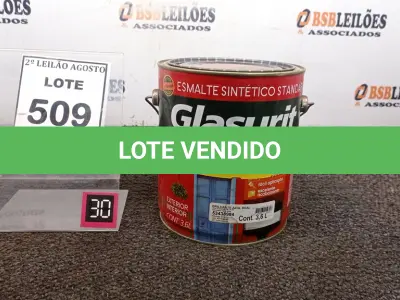 LOTE 509 - 01 LATA DE ESMALTE SINTÉTICO COM 3,6L NA COR BRILHANTE AZUL REAL MARCA GLASURIT. (NO ESTADO) ATENÇÃO! FAZER A VISITAÇÃO ANTES DE ARREMATAR, NÃO SABEMOS SE FUNCIONA, LEILÃO NÃO TEM GARANTIA E NEM DEVOLUÇÃO, SUJEITO A POSSÍVEIS AVARIAS VISÍVEIS/OCULTAS E/OU AUSÊNCIA DE COMPONENTES.