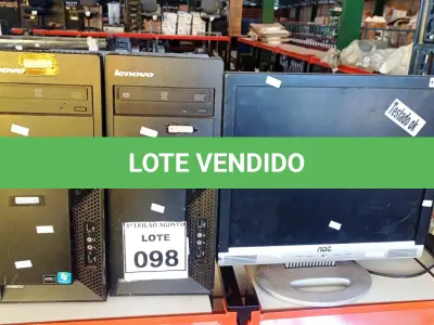 LOTE 098 - 02 CPU MARCA LENOVO E 02 MONITORES MARCA AOC. (NO ESTADO) ATENÇÃO! FAZER A VISITAÇÃO ANTES DE ARREMATAR, NÃO SABEMOS SE FUNCIONA, LEILÃO NÃO TEM GARANTIA E NEM DEVOLUÇÃO, SUJEITO A POSSÍVEIS AVARIAS VISÍVEIS/OCULTAS E/OU AUSÊNCIA DE COMPONENTES.