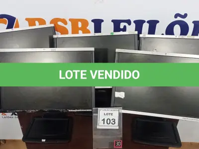 LOTE 103 - 05 MONITORES MARCA HP. (NO ESTADO) ATENÇÃO! FAZER A VISITAÇÃO ANTES DE ARREMATAR, NÃO SABEMOS SE FUNCIONA, LEILÃO NÃO TEM GARANTIA E NEM DEVOLUÇÃO, SUJEITO A POSSÍVEIS AVARIAS VISÍVEIS/OCULTAS E/OU AUSÊNCIA DE COMPONENTES.