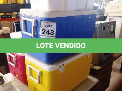 LOTE 243 - 03 CAIXAS TÉRMICAS E 06 CAIXAS DE ISOPORES DE TAMANHOS DIVERSOS. (NO ESTADO) ATENÇÃO! FAZER A VISITAÇÃO ANTES DE ARREMATAR, NÃO SABEMOS SE FUNCIONA, LEILÃO NÃO TEM GARANTIA E NEM DEVOLUÇÃO, SUJEITO A POSSÍVEIS AVARIAS VISÍVEIS/OCULTAS E/OU AUSÊNCIA DE COMPONENTES.