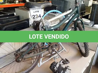 LOTE 234 - 02 QUADROS DE ALUMÍNIO, 01 MOTOR PARA BIKE INCOMPLETO E 01 BIKE INFANTIL. (NO ESTADO) ATENÇÃO! FAZER A VISITAÇÃO ANTES DE ARREMATAR, NÃO SABEMOS SE FUNCIONA, LEILÃO NÃO TEM GARANTIA E NEM DEVOLUÇÃO, SUJEITO A POSSÍVEIS AVARIAS VISÍVEIS/OCULTAS E/OU AUSÊNCIA DE COMPONENTES.