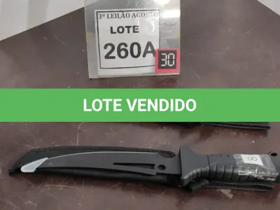 LOTE 260 - 02 FACAS TÁTICA 30CM TAMANHO TOTAL BAINHA DE NYLON CABO EM POLÍMERO. (NO ESTADO) ATENÇÃO! FAZER A VISITAÇÃO ANTES DE ARREMATAR, NÃO SABEMOS SE FUNCIONA. LEILÃO NÃO TEM GARANTIA E NEM DEVOLUÇÃO, SUJEITO A POSSÍVEIS AVARIAS VISÍVEIS/OCULTAS E/OU AUSÊNCIA DE COMPONENTES.