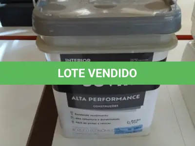 LOTE 468 - 01 BALDE DE TINTA SUVINIL INTERIORES FOSCOS 18L NA COR FOSCO BRANCO. VENCIMENTO 10/2027 (NOVO) (NO ESTADO) ATENÇÃO! FAZER A VISITAÇÃO ANTES DE ARREMATAR, NÃO SABEMOS SE FUNCIONA. LEILÃO NÃO TEM GARANTIA E NEM DEVOLUÇÃO, SUJEITO A POSSÍVEIS AVARIAS VISÍVEIS/OCULTAS E/OU AUSÊNCIA DE COMPONENTES.