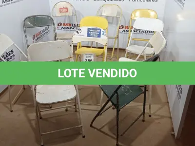 LOTE 386 - 11 CADEIRAS DE FERRO DOBRÁVEL. (NO ESTADO) ATENÇÃO! FAZER A VISITAÇÃO ANTES DE ARREMATAR, NÃO SABEMOS SE FUNCIONA, LEILÃO NÃO TEM GARANTIA E NEM DEVOLUÇÃO, SUJEITO A POSSÍVEIS AVARIAS VISÍVEIS/OCULTAS E/OU AUSÊNCIA DE COMPONENTES.