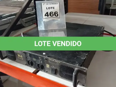 LOTE 466 - 01 AMPLIFICADOR DE POTÊNCIA MARCA DCMS. (NO ESTADO) ATENÇÃO! FAZER A VISITAÇÃO ANTES DE ARREMATAR, NÃO SABEMOS SE FUNCIONA, LEILÃO NÃO TEM GARANTIA E NEM DEVOLUÇÃO, SUJEITO A POSSÍVEIS AVARIAS VISÍVEIS/OCULTAS E/OU AUSÊNCIA DE COMPONENTES.