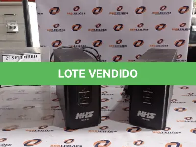LOTE 456 - 02 NOBREAKS MARCA NHS MINI III. (NO ESTADO) ATENÇÃO! FAZER A VISITAÇÃO ANTES DE ARREMATAR, NÃO SABEMOS SE FUNCIONA, LEILÃO NÃO TEM GARANTIA E NEM DEVOLUÇÃO, SUJEITO A POSSÍVEIS AVARIAS VISÍVEIS/OCULTAS E/OU AUSÊNCIA DE COMPONENTES.
