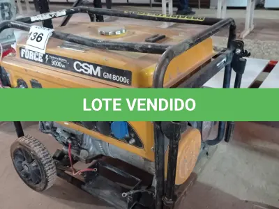 LOTE 136 - 01 GERADOR DE ENERGIA CSM MONOFÁSICO 9 KVA GASOLINA MARCA CSM. (NO ESTADO, NÃO SABEMOS SE FUNCIONA. LEILÃO NÃO TEM GARANTIA E NEM DEVOLUÇÃO, SUJEITO A POSSÍVEIS AVARIAS VISÍVEIS/OCULTAS E/OU AUSÊNCIA DE COMPONENTES)