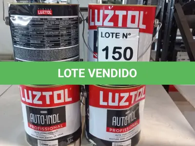 LOTE 150 - 04 LATAS DE ZARCÃO COM 3,6L CADA NA COR LARANJA FOSCO MARCA LUZTOL. (NO ESTADO, NÃO SABEMOS SE FUNCIONA. LEILÃO NÃO TEM GARANTIA E NEM DEVOLUÇÃO, SUJEITO A POSSÍVEIS AVARIAS VISÍVEIS/OCULTAS E/OU AUSÊNCIA DE COMPONENTES)