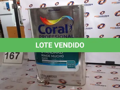 LOTE 167 - 01 LATA DE TINTA ACRILICA 18L NA COR BRANCA MARCA CORAL. (NO ESTADO, NÃO SABEMOS SE FUNCIONA. LEILÃO NÃO TEM GARANTIA E NEM DEVOLUÇÃO, SUJEITO A POSSÍVEIS AVARIAS VISÍVEIS/OCULTAS E/OU AUSÊNCIA DE COMPONENTES)