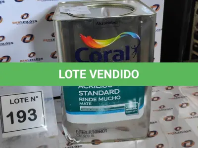 LOTE 193 - 01 LATA DE TINTA ACRILICA 18L NA COR BRANCA MARCA CORAL. (NO ESTADO, NÃO SABEMOS SE FUNCIONA. LEILÃO NÃO TEM GARANTIA E NEM DEVOLUÇÃO, SUJEITO A POSSÍVEIS AVARIAS VISÍVEIS/OCULTAS E/OU AUSÊNCIA DE COMPONENTES)