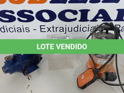 LOTE 109 - 01 MOTOBOMBA E 01 BOMBA ULTRA DS-5 220V  400W MARCA DANCOR. (NO ESTADO) ATENÇÃO! FAZER A VISITAÇÃO ANTES DE ARREMATAR, NÃO SABEMOS SE FUNCIONA, LEILÃO NÃO TEM GARANTIA E NEM DEVOLUÇÃO, SUJEITO A POSSÍVEIS AVARIAS VISÍVEIS/OCULTAS E/OU AUSÊNCIA DE COMPONENTES.