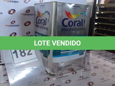 LOTE 182 - 01 LATA DE TINTA ACRILICA 18L NA COR BRANCA MARCA CORAL. (NO ESTADO, NÃO SABEMOS SE FUNCIONA. LEILÃO NÃO TEM GARANTIA E NEM DEVOLUÇÃO, SUJEITO A POSSÍVEIS AVARIAS VISÍVEIS/OCULTAS E/OU AUSÊNCIA DE COMPONENTES)