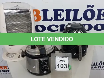 LOTE 103 - 01 AIR FRYER MARCA MONDIAL, 01 PANELA ELÉTRICA MARCA ELECTROLUX E 01 AQUECEDOR MARCA BRITÂNIA. (NO ESTADO) ATENÇÃO! FAZER A VISITAÇÃO ANTES DE ARREMATAR, NÃO SABEMOS SE FUNCIONA, LEILÃO NÃO TEM GARANTIA E NEM DEVOLUÇÃO, SUJEITO A POSSÍVEIS AVARIAS VISÍVEIS/OCULTAS E/OU AUSÊNCIA DE COMPONENTES.