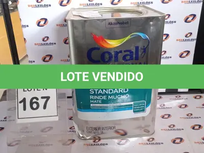 LOTE 167 - 01 LATA DE TINTA ACRILICA 18L NA COR BRANCA MARCA CORAL. (NO ESTADO, NÃO SABEMOS SE FUNCIONA. LEILÃO NÃO TEM GARANTIA E NEM DEVOLUÇÃO, SUJEITO A POSSÍVEIS AVARIAS VISÍVEIS/OCULTAS E/OU AUSÊNCIA DE COMPONENTES)