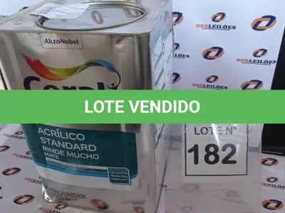 LOTE 182 - 01 LATA DE TINTA ACRILICA 18L NA COR BRANCA MARCA CORAL. (NO ESTADO, NÃO SABEMOS SE FUNCIONA. LEILÃO NÃO TEM GARANTIA E NEM DEVOLUÇÃO, SUJEITO A POSSÍVEIS AVARIAS VISÍVEIS/OCULTAS E/OU AUSÊNCIA DE COMPONENTES)