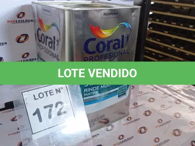 LOTE 172 - 01 LATA DE TINTA ACRILICA 18L NA COR BRANCA MARCA CORAL. (NO ESTADO, NÃO SABEMOS SE FUNCIONA. LEILÃO NÃO TEM GARANTIA E NEM DEVOLUÇÃO, SUJEITO A POSSÍVEIS AVARIAS VISÍVEIS/OCULTAS E/OU AUSÊNCIA DE COMPONENTES)
