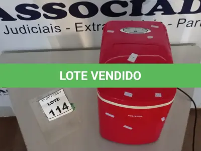 LOTE 114 - 01 MÁQUINA DE FAZER GELO PORTÁTIL MARCA POLISHOP. (NO ESTADO) ATENÇÃO! FAZER A VISITAÇÃO ANTES DE ARREMATAR, NÃO SABEMOS SE FUNCIONA, LEILÃO NÃO TEM GARANTIA E NEM DEVOLUÇÃO, SUJEITO A POSSÍVEIS AVARIAS VISÍVEIS/OCULTAS E/OU AUSÊNCIA DE COMPONENTES.