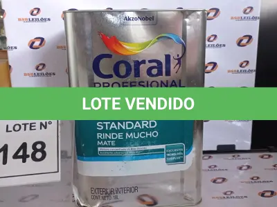 LOTE 148 - 01 LATA DE TINTA ACRILICA 18L NA COR BRANCA MARCA CORAL. (NO ESTADO, NÃO SABEMOS SE FUNCIONA. LEILÃO NÃO TEM GARANTIA E NEM DEVOLUÇÃO, SUJEITO A POSSÍVEIS AVARIAS VISÍVEIS/OCULTAS E/OU AUSÊNCIA DE COMPONENTES)