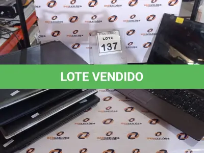 LOTE 137 - 05 NOTEBOOKS MARCAS E MODELOS DIVERSOS. (NO ESTADO) ATENÇÃO! FAZER A VISITAÇÃO ANTES DE ARREMATAR, NÃO SABEMOS SE FUNCIONA, LEILÃO NÃO TEM GARANTIA E NEM DEVOLUÇÃO, SUJEITO A POSSÍVEIS AVARIAS VISÍVEIS/OCULTAS E/OU AUSÊNCIA DE COMPONENTES.
