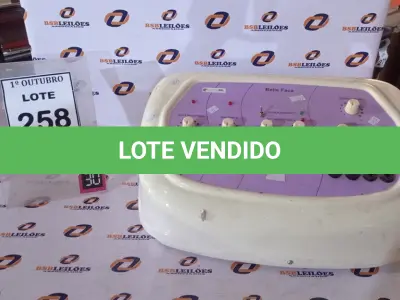 LOTE 258 - 01 APARELHO DE ALTA FREQUÊNCIA BELLE FACE MARCA ELETROBEL. (NO ESTADO) ATENÇÃO! FAZER A VISITAÇÃO ANTES DE ARREMATAR, NÃO SABEMOS SE FUNCIONA, LEILÃO NÃO TEM GARANTIA E NEM DEVOLUÇÃO, SUJEITO A POSSÍVEIS AVARIAS VISÍVEIS/OCULTAS E/OU AUSÊNCIA DE COMPONENTES