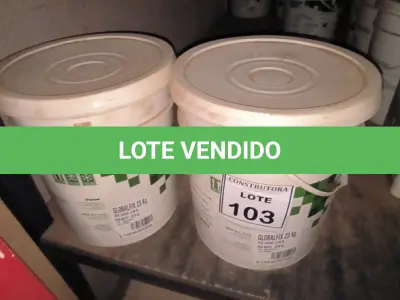 LOTE 103 - 02 BALDES DE ADESIVO GLOBALFIX 23KG . (NO ESTADO) ATENÇÃO! FAZER A VISITAÇÃO ANTES DE ARREMATAR, NÃO SABEMOS SE FUNCIONA, LEILÃO NÃO TEM GARANTIA E NEM DEVOLUÇÃO, SUJEITO A POSSÍVEIS AVARIAS VISÍVEIS/OCULTAS E/OU AUSÊNCIA DE COMPONENTES.