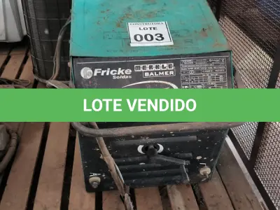 LOTE 003 - 01 MÁQUINA DE SOLDA ELÉTRICA SUPER 300 MV TURBO TRIFÁSICA. (NO ESTADO) ATENÇÃO! FAZER A VISITAÇÃO ANTES DE ARREMATAR, NÃO SABEMOS SE FUNCIONA, LEILÃO NÃO TEM GARANTIA E NEM DEVOLUÇÃO, SUJEITO A POSSÍVEIS AVARIAS VISÍVEIS/OCULTAS E/OU AUSÊNCIA DE COMPONENTES.