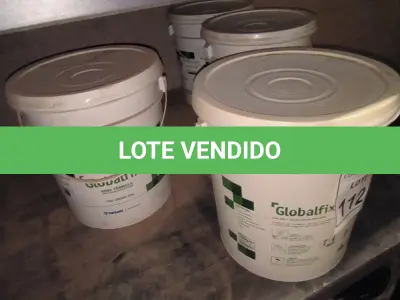 LOTE 112 - 02 BALDES DE ADESIVOS GLOBALFIX 23KG. (NO ESTADO) ATENÇÃO! FAZER A VISITAÇÃO ANTES DE ARREMATAR, NÃO SABEMOS SE FUNCIONA, LEILÃO NÃO TEM GARANTIA E NEM DEVOLUÇÃO, SUJEITO A POSSÍVEIS AVARIAS VISÍVEIS/OCULTAS E/OU AUSÊNCIA DE COMPONENTES.
